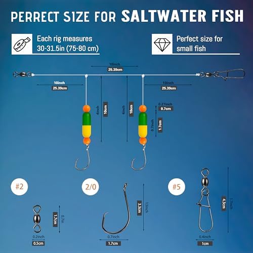 Pompano Rig Saltwater Surf Fishing Rigs – Double Drop Leader Rigs with Hooks, Floats, Beads & Snap – Easy Pre-Tied Terminal Tackle for Pompano, Whiting, Redfish - Image 3