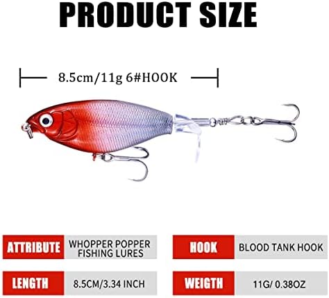Topwater Fishing Lures With Storage Box, Whopper Popper for Bass, Catfish, Pike, Perch - Floating Pencil Bait With Rotating Tail for Freshwater or Saltwater - Image 5