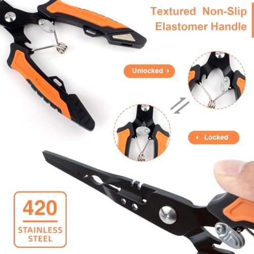 7" Split Ring Fishing Pliers, Multi-Function Line Cutter Sheath & Lanyard - Image 6
