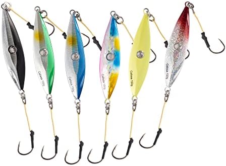 Calissa Offshore Tackle Fast Fall Jig 80g 150g 250g 300LBS Assist Hooks 3/0 Butterfly - Vertical Speed Lure Slow Pitch Flat - Glow Color Painted on Both Sides by CalissaOffshoreTackle