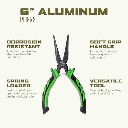 Googan Squad 6 Inch Aluminum Fishing Pliers with Spring Loaded Jaws and Soft Grip Handles for Hook Removal, Line Cutting and Crimping - Image 2