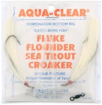 Aqua-Clear Hi-Lo Pearl Accent Hair Teaser Rig, Flounder, Fluke, Sea Trout, Croaker, 3/0 XL Hook, AFW Swivel, 40 lb (18.1 kg) Mono Leader, T-Standoff, White Hair, Pearl Accent by AQUA-CLEAR