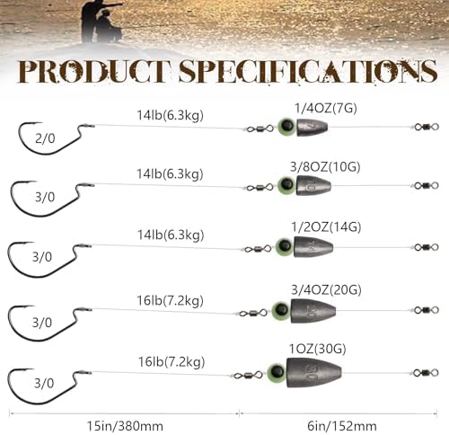 Dovesun 10/5PCS Ready Tied Carolina Rig Kit for Bass Fishing Catfish Rig Catfish Hook Kit with Bass Hooks, Swivel, Fluorocarbon Line, Weights - Image 6