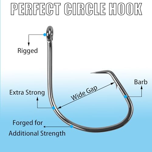 Circle Hooks for Catfish,50pcs/Box Saltwater Fishing Hooks High Carbon Steel Offset Inline Hooks Fishing Tackle for Bass Trout Freshwater - Image 4