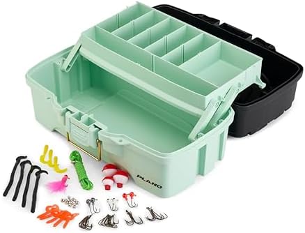Plano Catch All One-Tray Tackle Box Kit, Black/Blue, Rust-Proof Brass Latch, Top-Access Tray with Deep Storage, Made in the USA, Portable Fishing Gear Storage Organizer by PLANO%C2%AEOutdoors