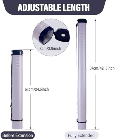 DEWEL Adjustable Poster Tube 24.5"-42", Expandable Drawing Tube with Strap - Image 2