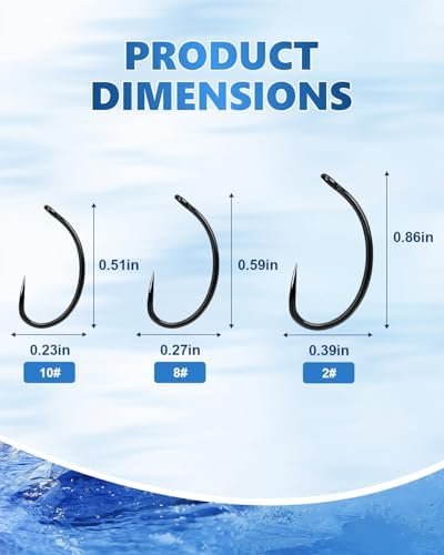 UCEC 190/220/260PCS Barbless Fishing Hooks, Carp Hooks Circle Curve Shank Fly Tying Fishing Hook Tackle Kit for Freshwater Saltwater Hair Rig Trout Size: 2# 4# 6# 8# 10# - Image 3