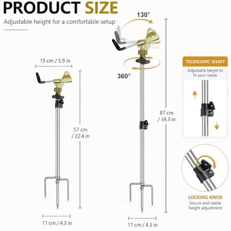 Fishing Rod Holder for Ground 2 Pack,Height Adjustable 22.4-34.3in,360 Degree Adjustable Easy Folder Rod Holder for Ground (Rod Holder -01) - Image 2