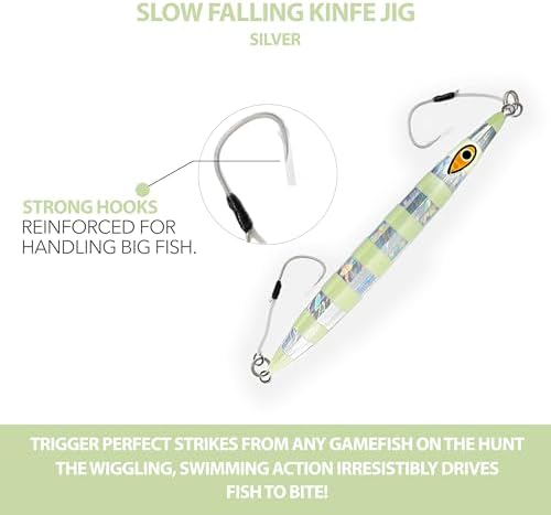 Slow Pitch Knife Jigs, 300g, 3 Pcs, 9 Inches, Zebra Glow Silver, Rigged - Image 5
