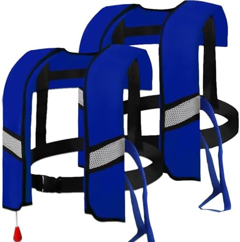 2-Pack 150N Automatic Inflatable Life Jacket – Adjustable Nylon Swim Vest with CO2 Inflation, Reflective Strips & Safety Buckle by FOLALIFE