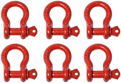 6 Pack Red Rigging 1/2" Bow Shackles D Ring Rugged 10Ton 22000Lb Breaking Strength WLL 2Ton 4400lb w 5/8'' Pin Clevis Screw Heavy Duty f Marine Boat Anchor ATV UTV Recovery by Hi-Gear by Hi-Gear