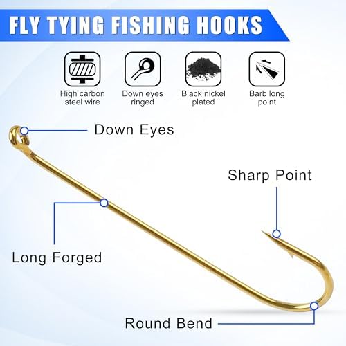 Fly Tying Hooks, 150pcs Streamer Hooks Dry Fly Fishing Hooks 2X Long Eye Down Nymph Fly Hooks Dry Wet Nymph Shrimp & Pupa, Streamer, Caddis, Scud Flies Jig Fishing Hooks - Image 2