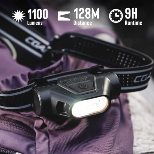 Coast LP30R 1100 Lumen USB-C Rechargeable Dual Power LED Headlamp, IP54 Water & Dust Resistant, 6 Light Modes with Spot and Flood - Image 2