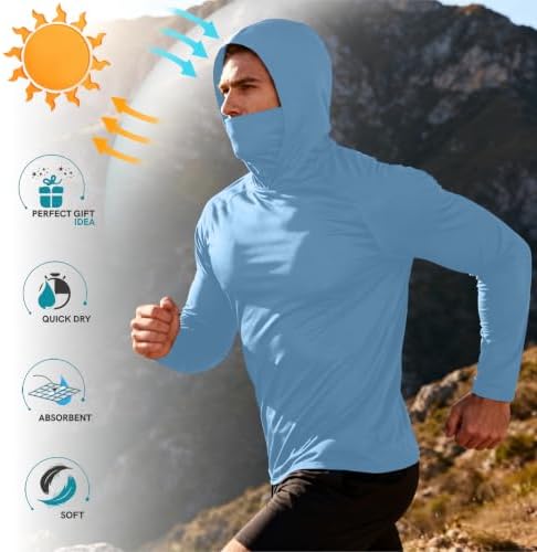 HovSiyla Mens Fishing Hoodie UV Sun Protection Shirts UPF Rash Guard Long Sleeve Shirts Hiking Performance Mesh Face Mask Top - Image 4