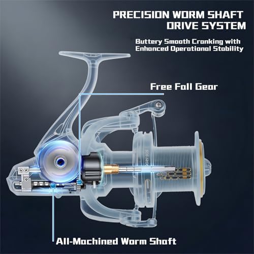Fishing Spinning Reel, 10000/12000 Saltwater Spinning Reel, 45LBS Max Drag, CNC Aluminum Screw-in Handle & Spool, Oscillating Guide Rod System, Surf Fishing Reel for Beach & Boat Fishing - Image 2