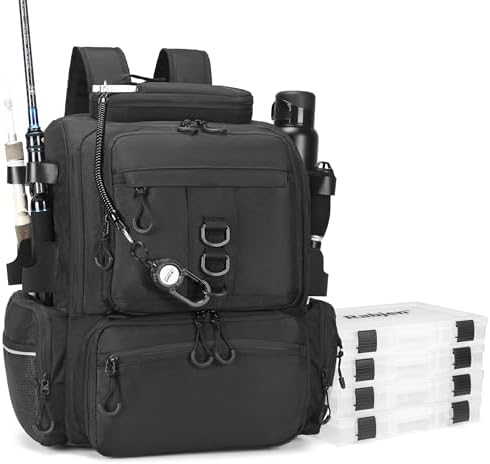 Rabjen Fishing Tackle Backpack, 45L Storage Waterproof Travel Bag Store Fishing Gear with Insulated Top Pocket by Rabjen