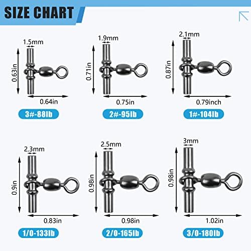 Fishing Cross Line 3 Way Swivel,40pcs T-Shape Sleeve Swivels Heavy Duty Crimp Crane Swivel Brass Triple Swivels for Deep Drop Rigs Saltwater Fishing Tackle - Image 4