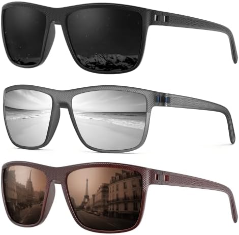 Fanshen Square Polarized Sunglasses for Men, 3 Pack Lightweight UV Protection Sun Glasses for Driving Fishing Golf by Unknown