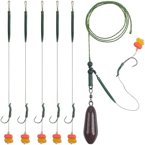 Carp Fishing Rigs Kit Carp Hair Rig with Carp Sinker Weights Carp Hooks Corn Bait Leader Rigs Quick Change Rolling Swivels Sleeves Carp Fishing Equipment Accessories by AGOOL