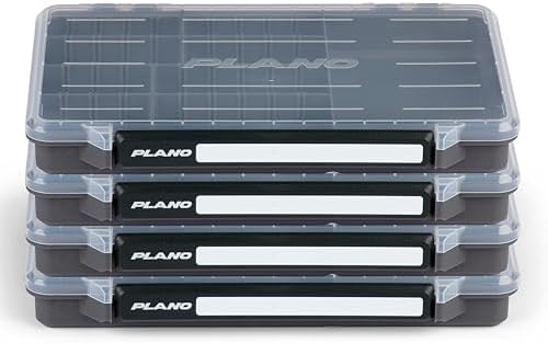 Plano StowAway 3600 50/50 Split Stow Tackle Box, 4-Pack, Corrosion-Preventive Rustricor, Single Latch Design, Transparent DuraView Lid, Stackable Storage for Fishing Bait, Lures and Gear by PLANO%C2%AEOutdoors