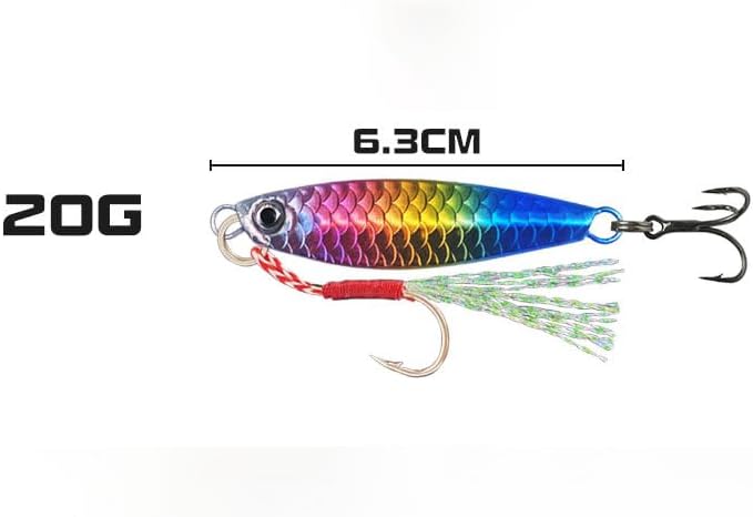 6 Pack 0.7oz Metal Jig Fishing Lures, Saltwater Freshwater Spoon Jigs with Storage Box & Treble Hooks - Image 2
