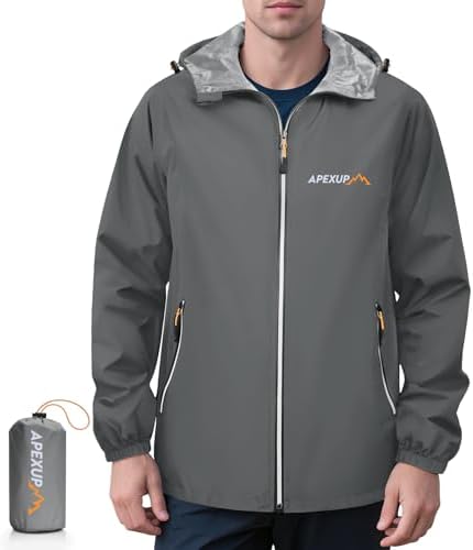 APEXUP Packable Rain Jacket Men Waterproof Lightweight Raincoat with Hood by APEXUP