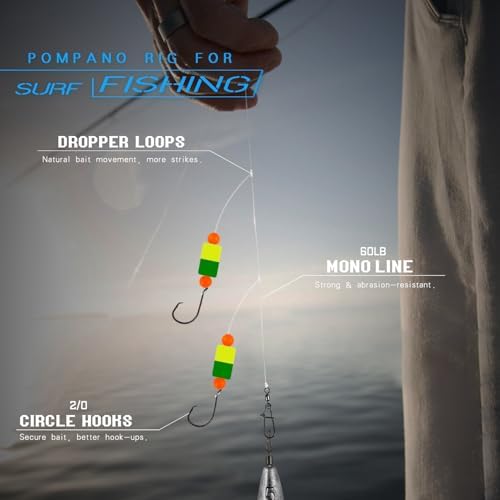 Pompano Rig Saltwater Surf Fishing Rigs – Double Drop Leader Rigs with Hooks, Floats, Beads & Snap – Easy Pre-Tied Terminal Tackle for Pompano, Whiting, Redfish - Image 2