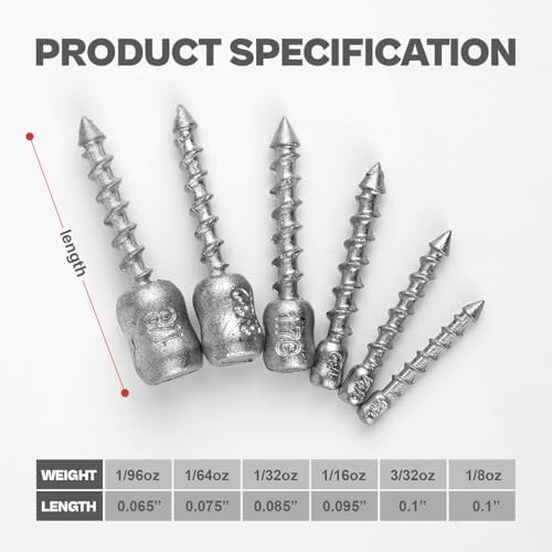 60/80-PCs Hard Alloy Screw Nail Weights, Stamped Insert Bass Fishing Sinkers, Assortment 6 Sizes for Neko Rig/Hover Rig&Wacky Worm Rig - Image 3