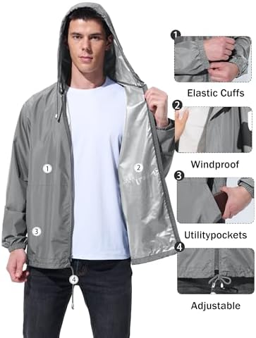 UIQUR Mens Rain Jacket Raincoat Waterproof Windbreaker - Image 5