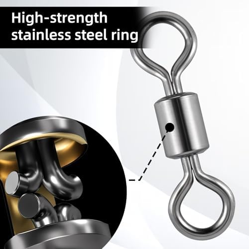 InnoHHustle 100 PCS Micro Swivels for Fly Fishing, Stainless Steel Swivels Fishing Tackle Small Rolling Barrel Swivel High Strength Hook Line Connector Fly Fish Tackle Swivel with Black Coating - Image 3