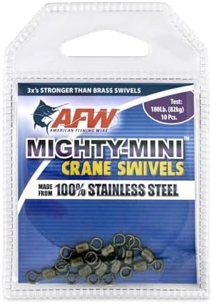 AFW American Fishing Wire Fishing Swivels - Mighty Mini 100% Stainless Steel Crane Swivels, 3X Stronger Than Brass, for Terminal Tackle Box, Up to 600lb Test - Fishing Gear for Fishing Line Leaders by AFWFishingBrands