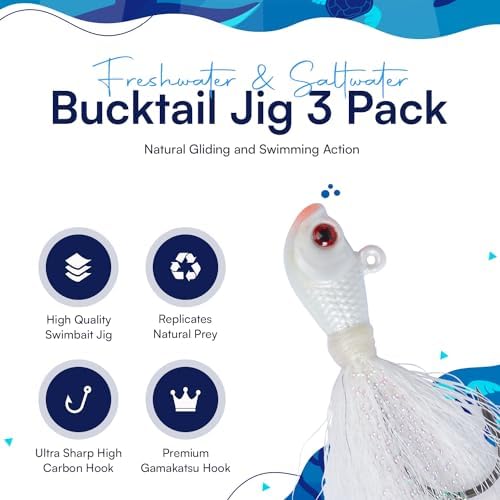 Bucktail Jigs 3 Pack – Hand-Tied Bucktail Hair Fishing Lures | Unique Gliding Head | Saltwater & Freshwater | Striper, Bass, Flounder, Walleye, Fluke | Multiple Weights Available - Image 5