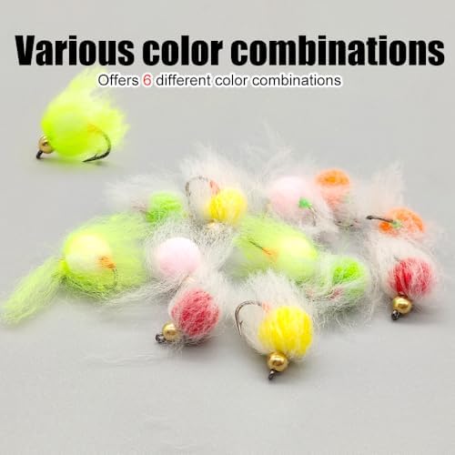 Fly Fishing Flies Kit, 24Pcs Trout & Salmon Eggs Flies Glowing Bug Egg Floating Fly Lure with Storage Box for Bass Trout Salmon Fishing - Image 6