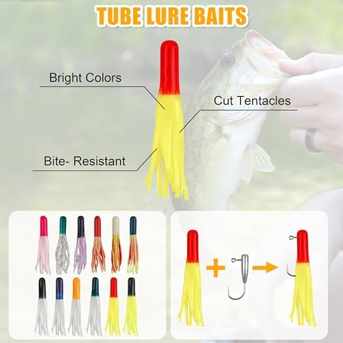 Soft Fishing Lures Jig Head Hooks Kit, Crappie Jigs Lures Kit Mixed Curly Grub Lures Tube Baits Soft Plastic Swimbaits for Bass Trout Panfish Saltwater Freshwater Fishing - Image 3