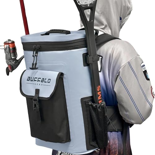 Buffalo Gear Fish Cooler Backpack 32Qt Waterproof Fishing Backpack Cooler Portable Fish Bag, Keep Ice Cold More Than 24 Hours by BuffaloGear