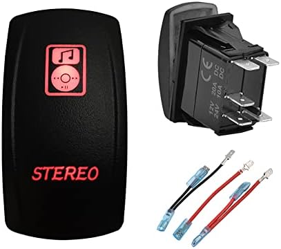 12V 24V Dual RED Led Stereo Rocker Switch with Wires 5 PIN ON-Off Toggle Switch for Car Boat Motorcycle Truck Trailer RV Golf Cart Caravan SUV Auto Parts by BACAUTOPARTS