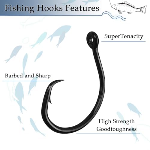 10PCS High-Carbon Steel Circle Hooks Barbed Fishing Hooks with Holes, Freshwater and Saltwater Fishing Hooks for Tuna, Catfish, Bass - Image 3