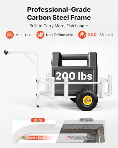 VEVOR Beach Fishing Cart, 200 lbs Load Capacity, Fishing Cart Wagon with Heavy-Duty Carbon Steel Frame, 11 in All-Terrain Tires, 7 Rod Holders, Easy to Clean, for Outdoor Activities Camping Picnic - Image 2