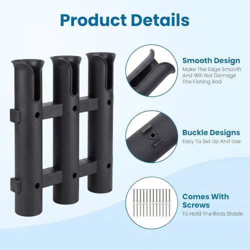 2 Pack 3 Tube Fishing Rod Holder for Boat Kayak Wall Mount Black - Image 3