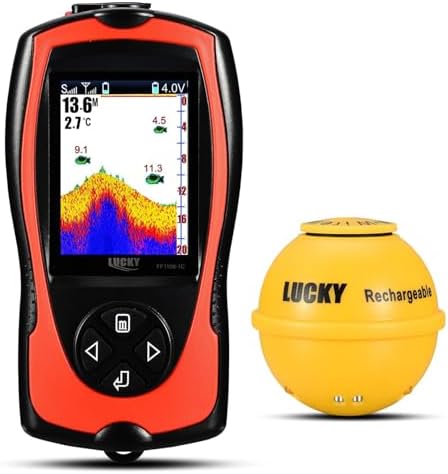 LUCKY Portable Fish Finder Transducer Sonar Sensor 147 Feet Water Depth Finder LCD Screen Echo Sounder Fishfinder with Fish Attractive Lamp for Ice Fishing Sea Fishing by LUCKY