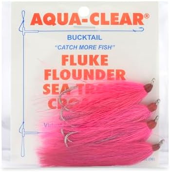 Aqua-Clear, Bucktail Jigs Saltwater Fishing Lures, Flounder Fluke Sea Trout Weakfish Croaker Rig, 3/0 XL Nickel Octopus Hook with White Hair by AQUA-CLEAR