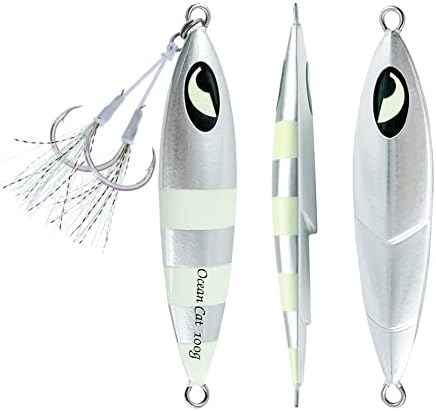 OCEAN CAT Lead Metal Flat Slow Fall Pitch Fishing Jigs Lures Sinking Vertical Jigging Bait with Butterfly Hook for Saltwater Fishing by OCEANCAT