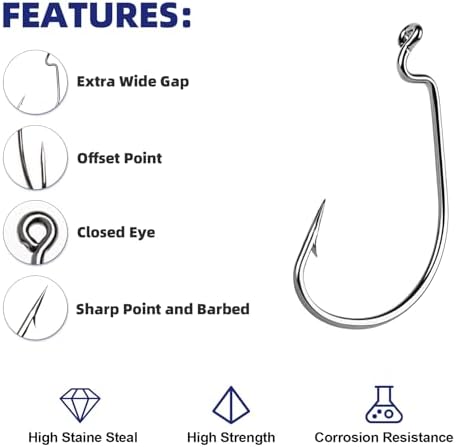 UCEC EWG Fishing Hooks, Offset Worm Hooks for Bass Fishing Hook Texas Rig - Image 3