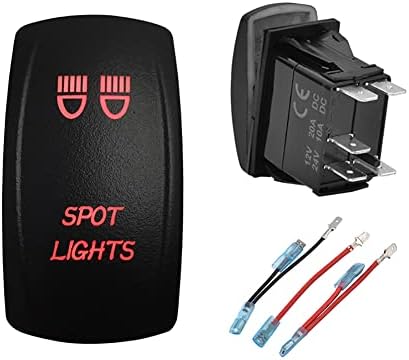 12V Dual RED Led Spot Lights Rocker Switch with Wires 5 PIN ON-Off Light Toggle Switch for Car Boat Truck Trailer Off Road Vehicle RV SUV Auto Parts by BACAUTOPARTS