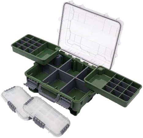 Fishing Tackle Box 3 Tiers Lure and Accessory Storage Organizer with Removable Tackle Tray Olive Green Tackle Trays for Anglers (Olive Green) - Image 3