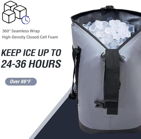 Buffalo Gear Fish Cooler Bag – 24Qt Seamless Insulation Kill Bag, Keeps Ice Cold Up to 36 Hours, Foldable & Waterproof with Rod Attachment Straps & Gear Loops, Grey - Image 3