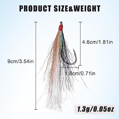 Fishing Bucktail Teaser Hooks,5pcs Saltwater Fishing Jig Teaser Lures with Carbon Steel Hooks Crystal Flash Flounder Rigs for Salmon Trout Sea Bass Steelhead - Image 3