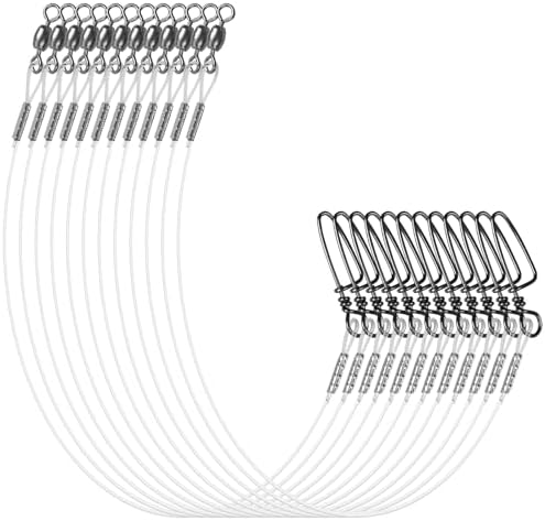 Fluorocarbon Fishing Leaders, 24pcs Invisible Wire Leader Line with Swivels Snap Fluorocarbon Fishing Line Leader Connects Lures Bait or Hooks for Saltwater Freshwater 20lb-50lb by JSHANMEI