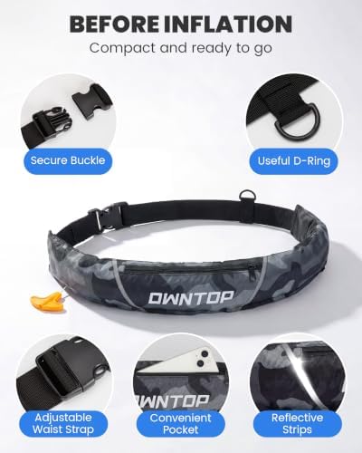 Owntop Manual Inflatable Belt Pack, Adults Swim Jacket with Blowpipe & Whistle, 24g CO2 Cylinder Included, Low Profile for Kayaking, Fishing, Paddle Sports - Image 2