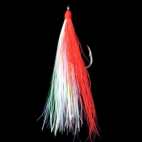 Bucktail Teasers Fishing Hooks Saltwater Flounder Rig Bucktail Mylar Teasers Inserted Fishing Teaser Hooks for Jigs Spoons Lures Hi/Lo Rig Striped Bass Bluefish Flounder Surf Bottom Fishing - Image 6
